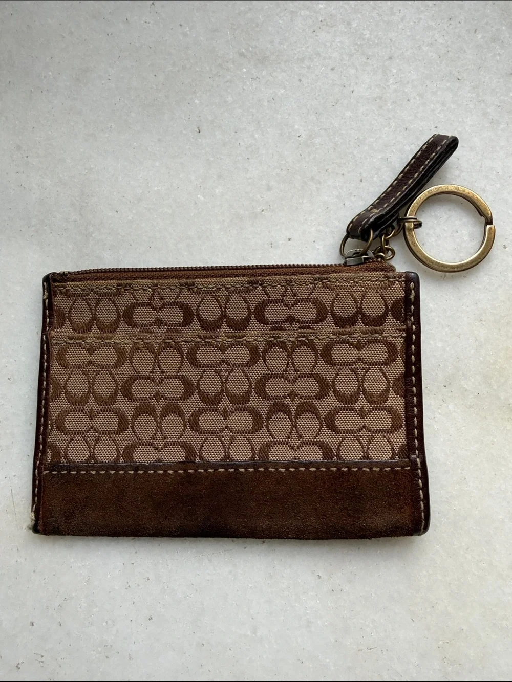 Vintage Coach Signature Monogram Mini ID/Card Case Pouch with Key Ring